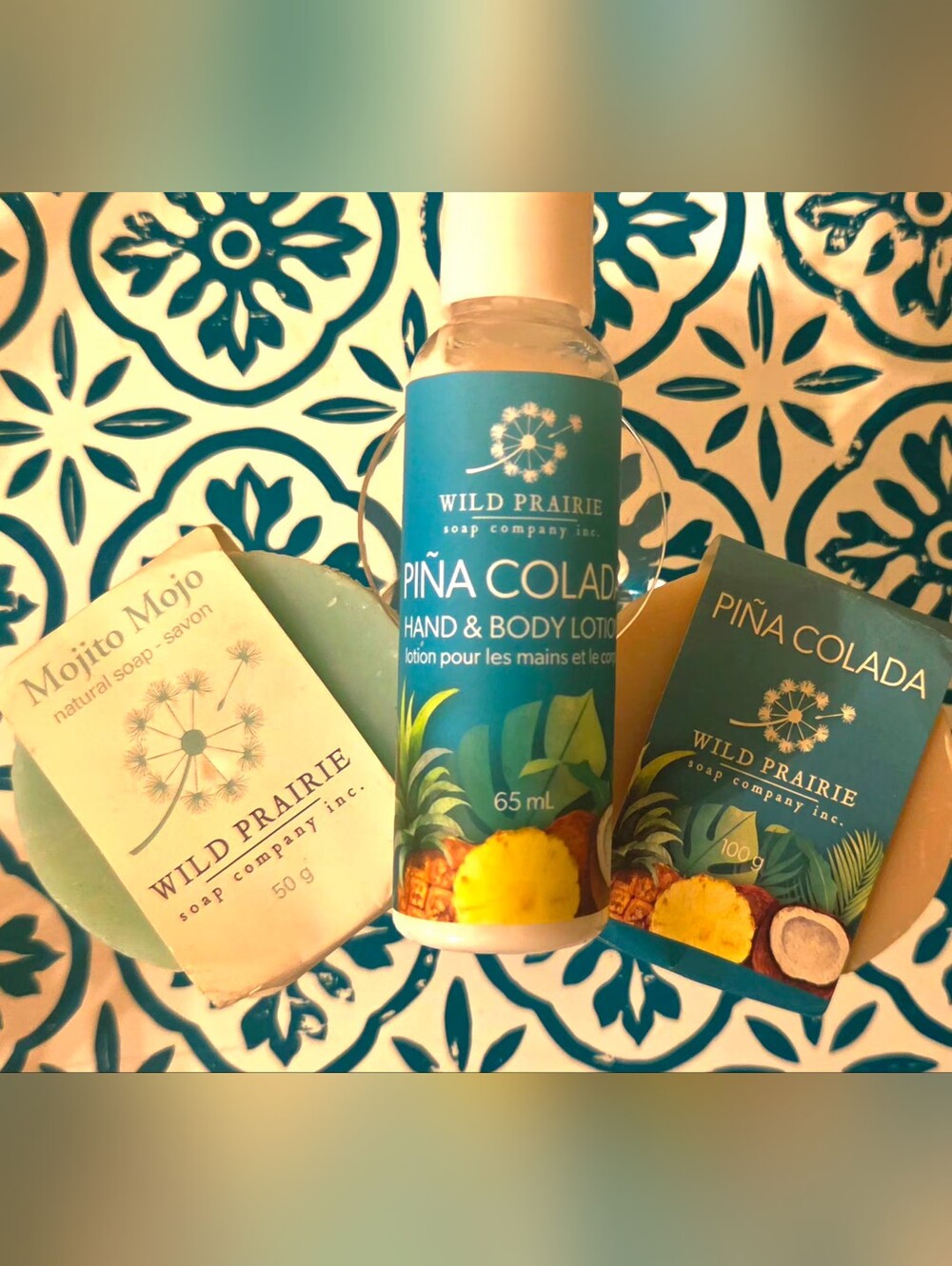 Wild Prarie Piña Colada Hand & Body Lotion - Tropical Blue Gift Set W/ Basket